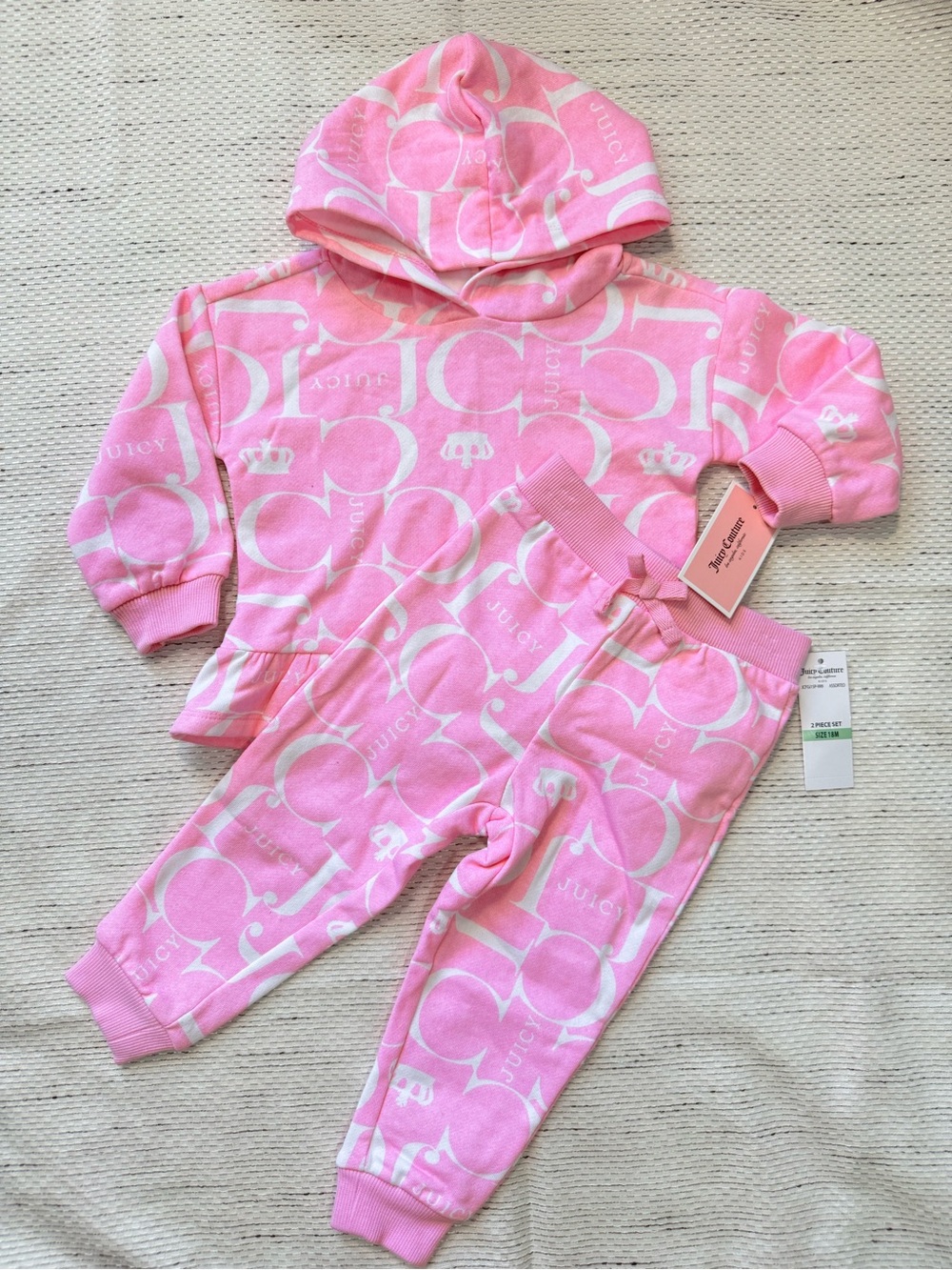 Juicy Couture Hoodie and Jogger Pants Set Girl's 18M Pink NEW
